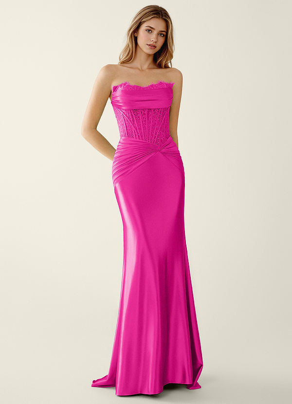 Sasha Fuchsia Robe de bal sirène corset en satin avec corset image1