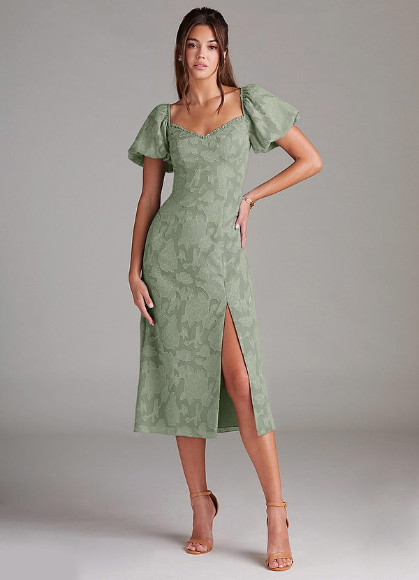 Azazie Evalina Bridesmaid Dresses Agave Sheath Floral Burnout Dress image1