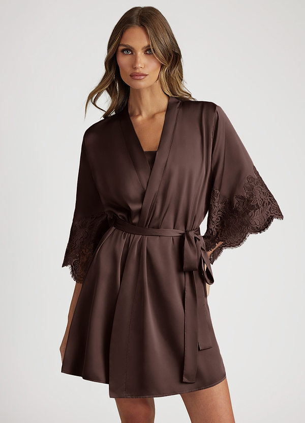 front Ganache Satin Lace Trim Sleeve Robe