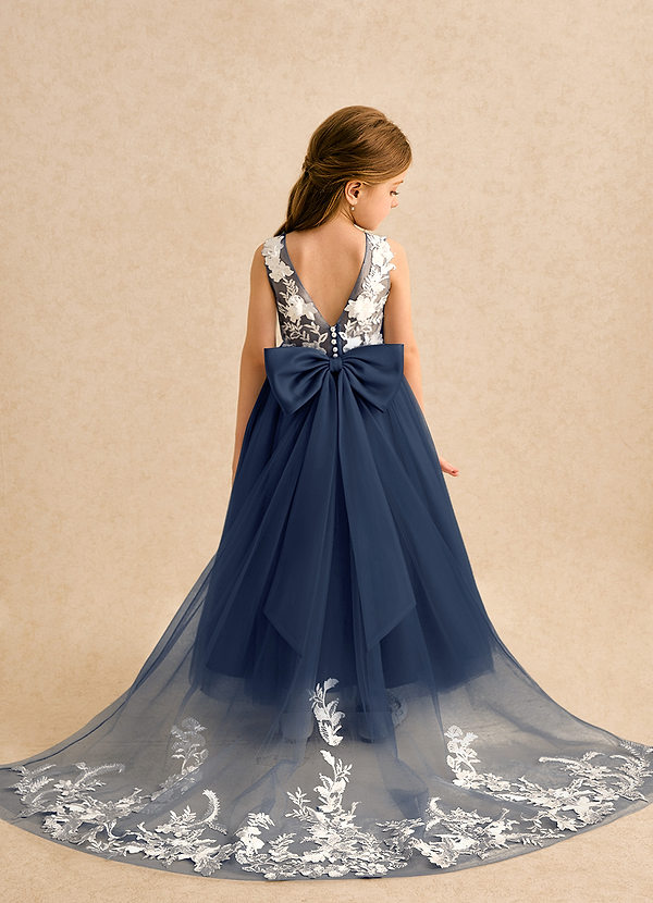 Azazie Mixie Vestidos de Niña de Flores Vestido de Azul Marino Oscuro de Encaje de Corte Princesa image1