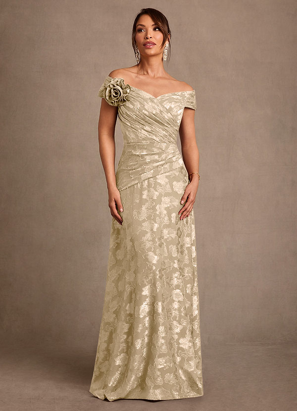 Azazie Bernadette Klänningar till brudens mor Klä A-Line i Blommig Utbrändhet Av axeln Champagne image1