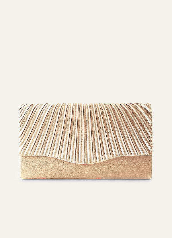 front Matching Color Pleated Metallic Satin Envelope Clutch