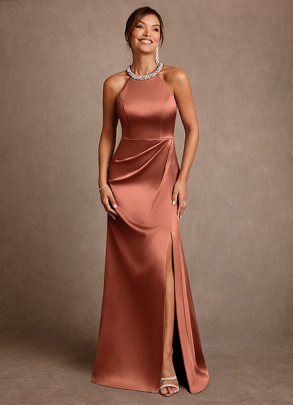 Azazie Lawrence Mother of the Brides Dresses Clay A-Line Pleated Stretch Satin Dress image1