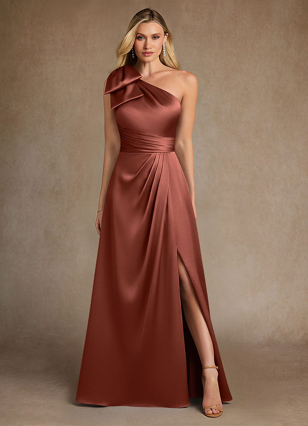 Azazie Easton Mother of the Brides Dresses Auburn A-Line One Shoulder Stretch Satin Dress image1
