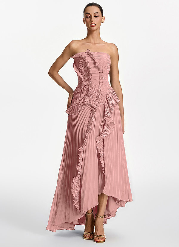 Chrysanthe Lichtroze Geplooide strapless maxi-jurk van chiffon met ruches image1