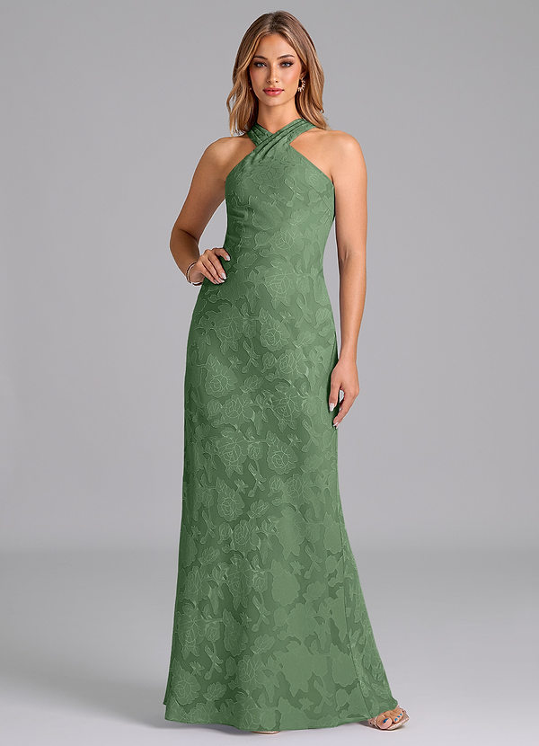 Azazie Doretta Bridesmaid Dresses Eucalyptus Mermaid Pleated Floral Burnout Dress image1
