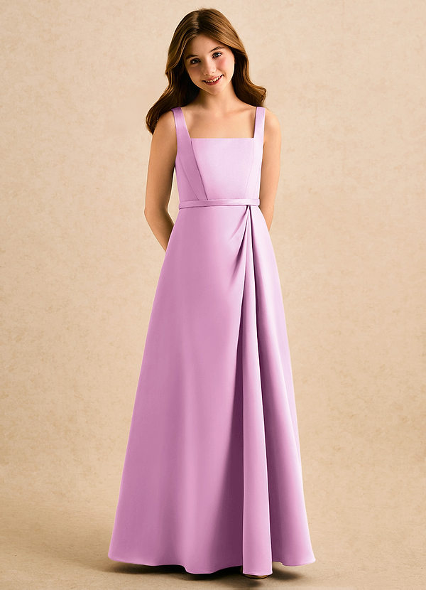 Azazie Emiko Girls Formal Abiti da Damigella Bambina Abito A-Line in Raso Opaco Plissettato Rosa Confetto image1