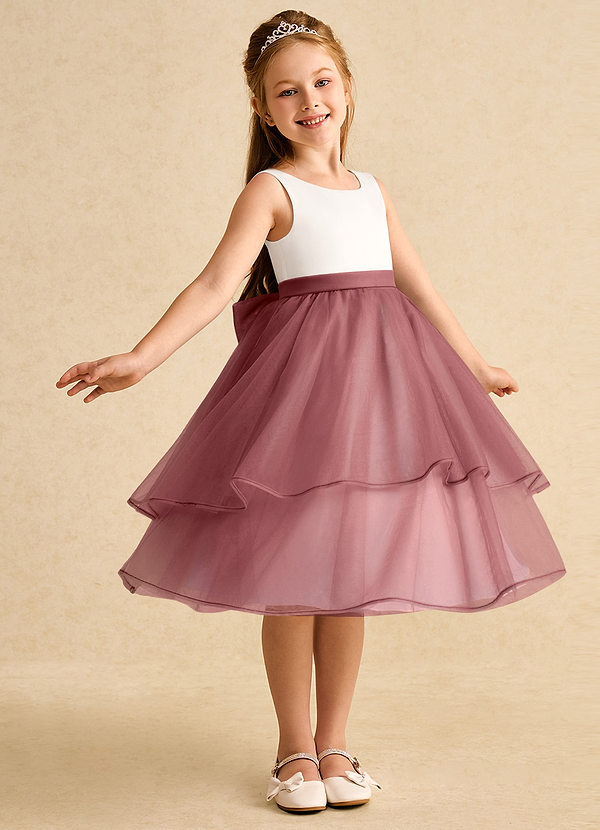 Azazie Rene Flower Girl Dresses Ivory Amethyst A-Line Bow Tulle Dress image1