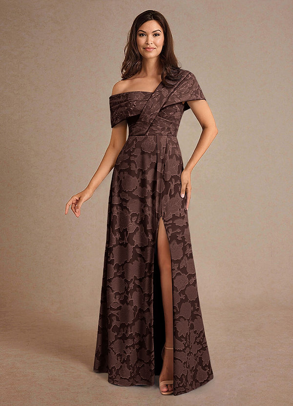 Azazie Milton Brautmutterkleider A-Linie Plissee Blumen-Burnout Kleid Ganache image1