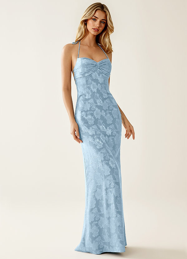 Angena Blu Polvere Abito da festa jacquard con schiena scoperta image1