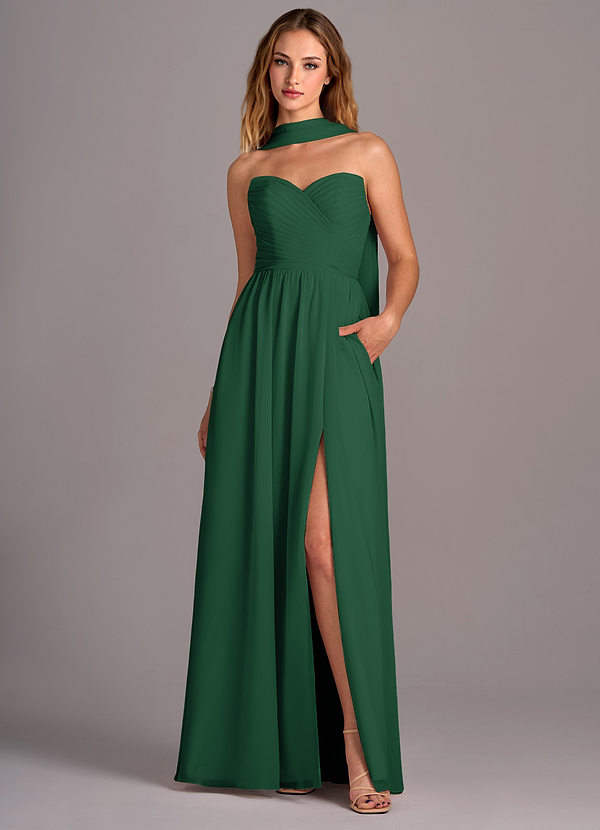 Azazie Joni Bridesmaid Dresses Dark Green A-Line Strapless Chiffon Convertible Dress image1