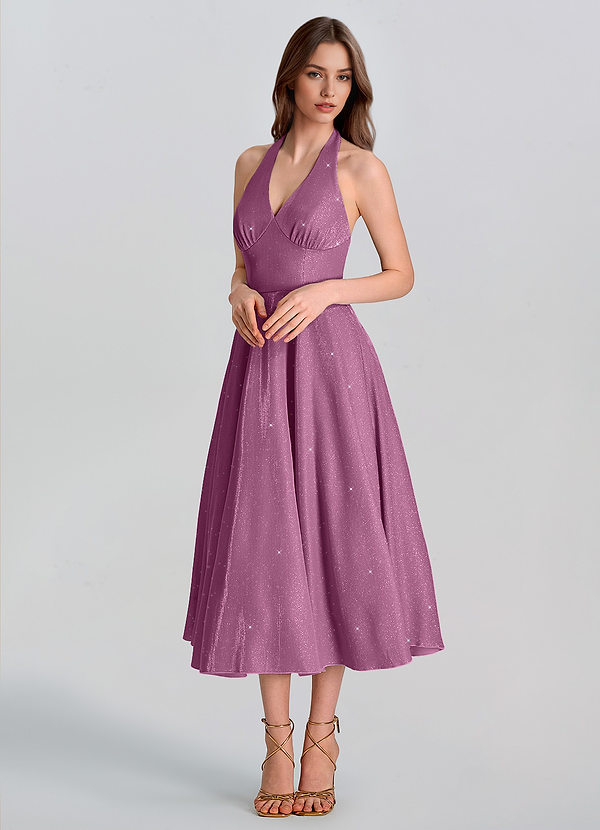 Tessi Fuchsia A-Line Back Bow Glitter Midi Dress image1