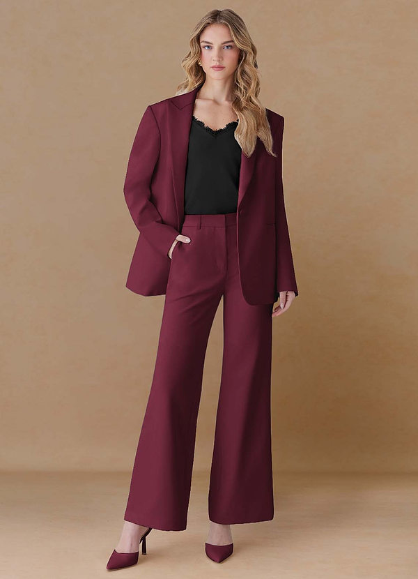 front Amelia Burgundy Refined Weave Performance Oversized 2-Piece Suit