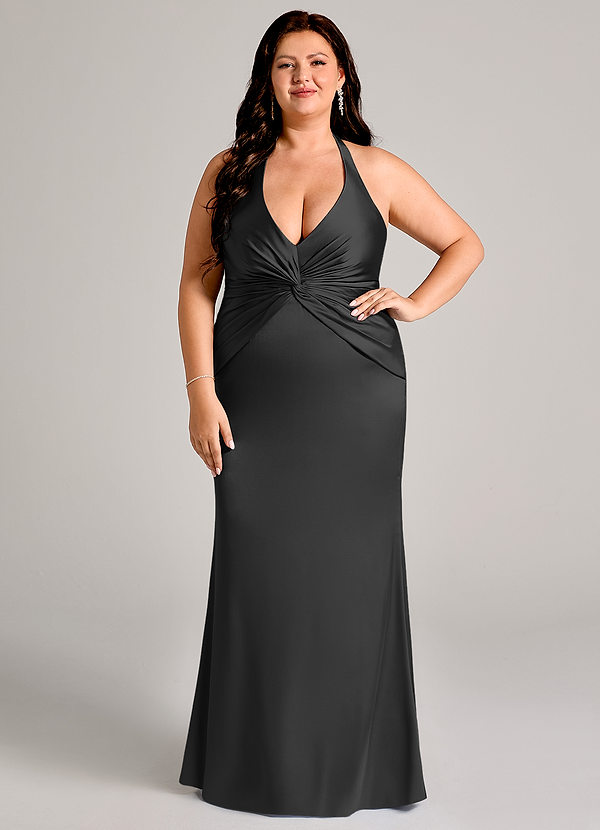Azazie Valerie Bridesmaid Dresses Black Mermaid Pleated Stretch Satin Dress image1