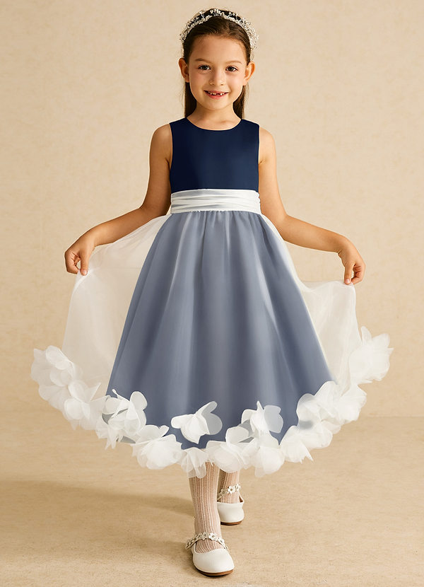 Azazie Stardust Blumenkinder Kleider A-Linie ärmellos Organza Kleid Dunkelmarine image1