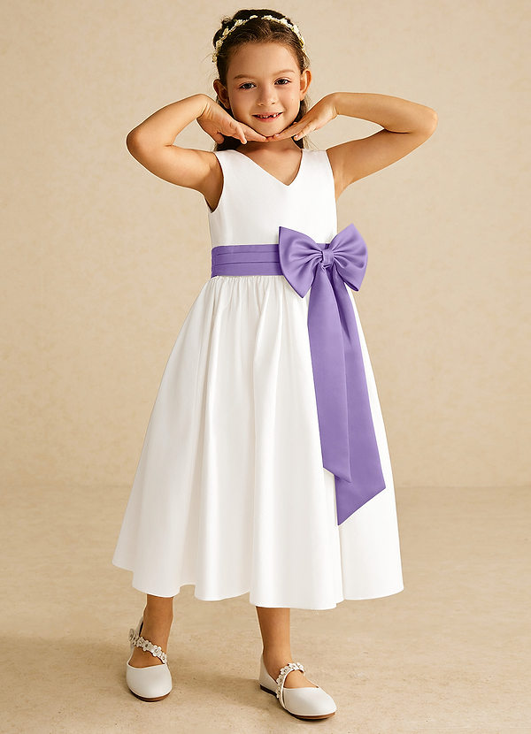 Azazie Darling Flower Girl Dresses Ivory Tahiti A-Line Bow Cotton Dress image1
