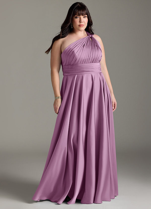 Azazie Charlize Robes Demoiselle d'honneur Robe Trapèze en Satin extensible Ue épaule Glycine image1