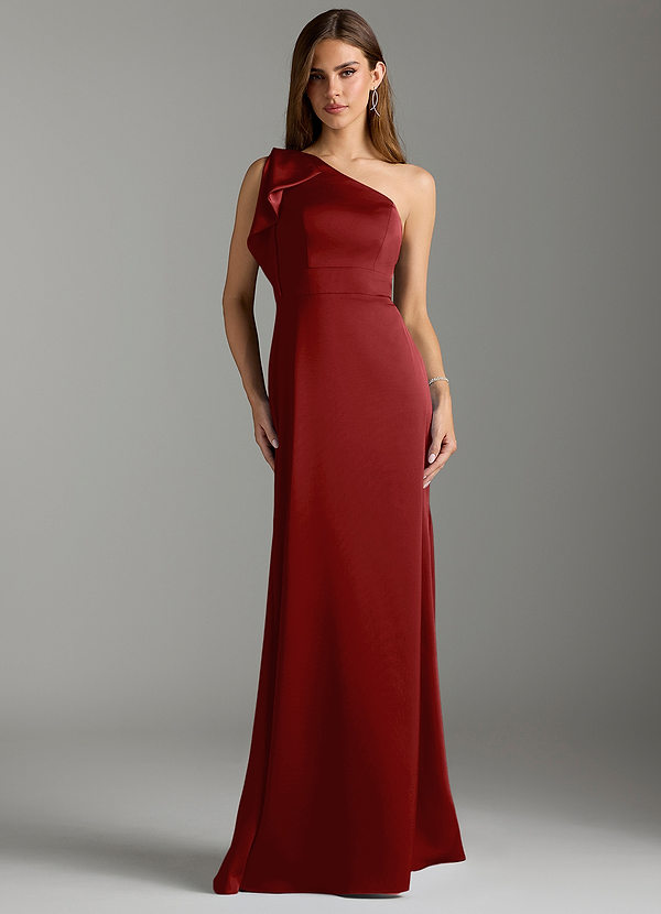 Azazie Rinna Bridesmaid Dresses Pomegranate Mermaid Ruched Stretch Satin Dress image1