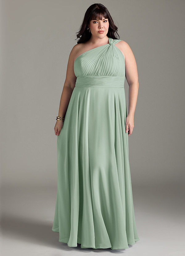 Azazie Charlize Bridesmaid Dresses Agave A-Line One Shoulder Chiffon Dress image1