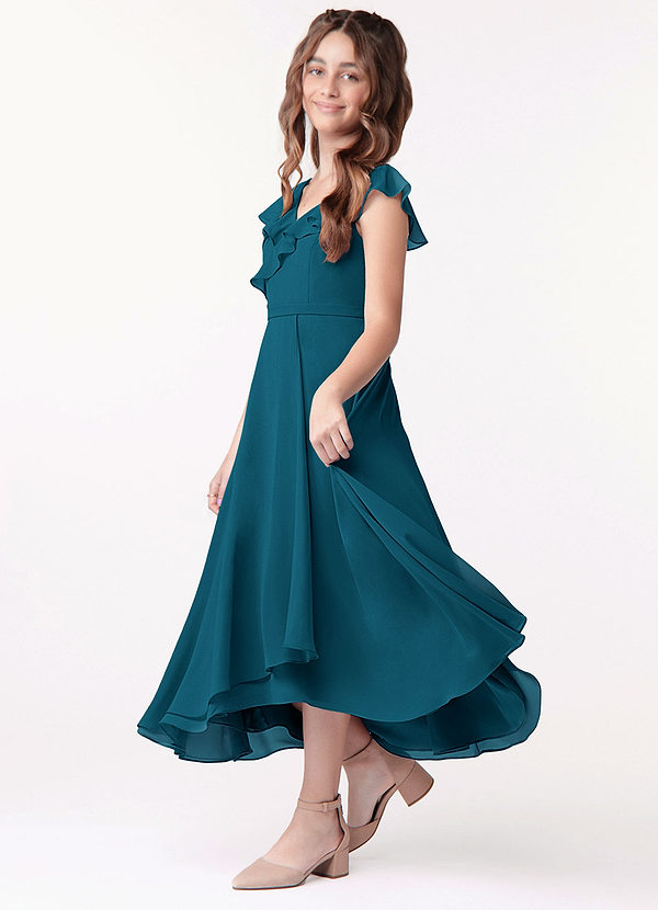 Azazie Posie Junior Ink Blue A-Line Ruched Chiffon Dress image1