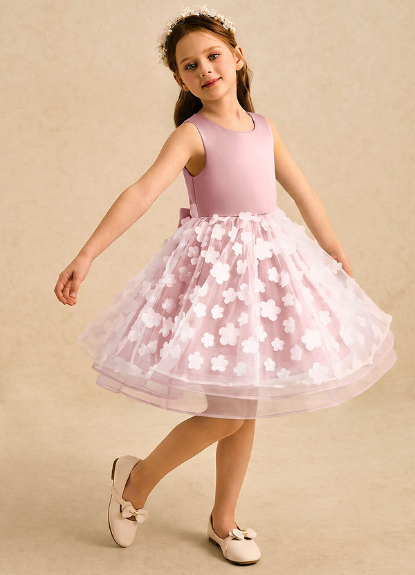 Azazie Billie Flower Girl Dresses Dusty Rose Ball-Gown Pleated Matte Satin Dress image1