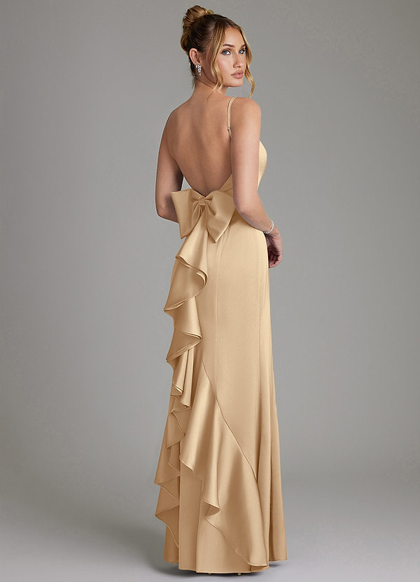 Azazie Zherra Bridesmaid Dresses Champagne Mermaid Bow Stretch Satin Dress image1