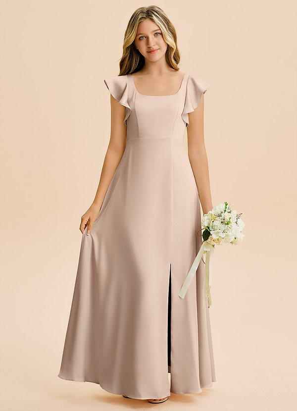 Azazie Bondi Junior English Rose A-Line Side Slit Stretch Satin Dress image1