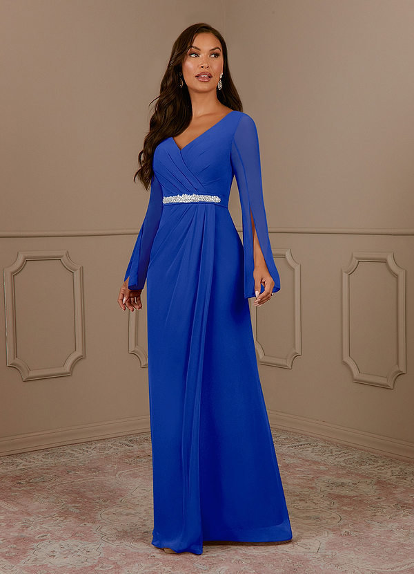 Azazie Belinda Mother of the Brides Dresses Royal Blue A-Line V-Neck Pleated Chiffon Dress image1
