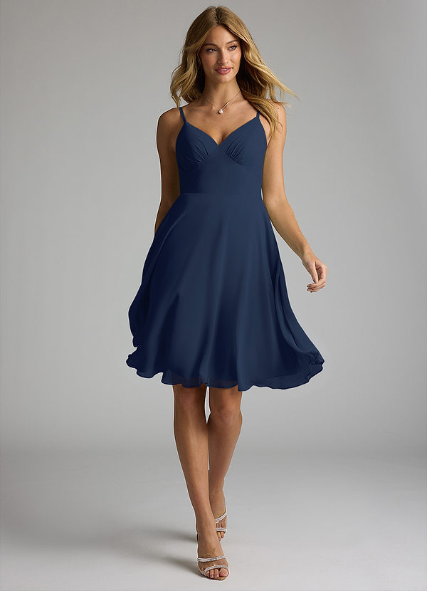 Azazie Emmy Bridesmaid Dresses Dark Navy Flowy Pleated Chiffon Dress image1