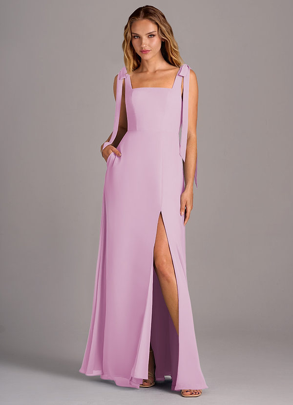 Azazie Debra Bridesmaid Dresses Candy Pink A-Line with Pockets Chiffon Convertible Dress image1