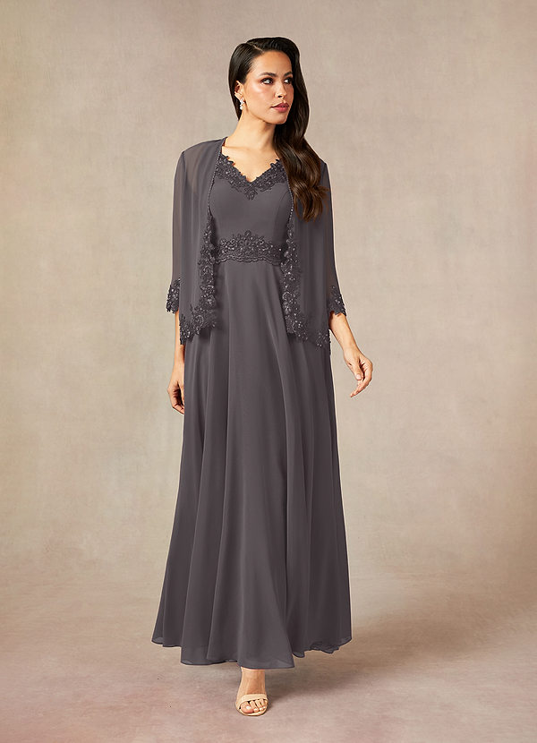 Azazie Devana Abiti da Mamma Sposa Abito A-Line in Chiffon Lustrini Grigio Acciaio image1