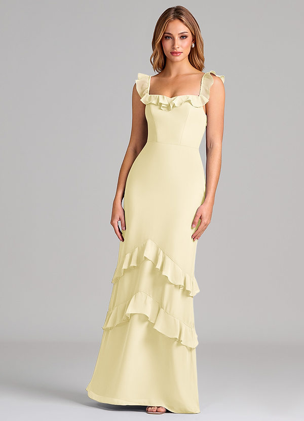 Azazie Marilynn Bruidsmeisjes Jurken Jurk van Chiffon met Zeemeermin Off the Shoulder Citroensorbet image1