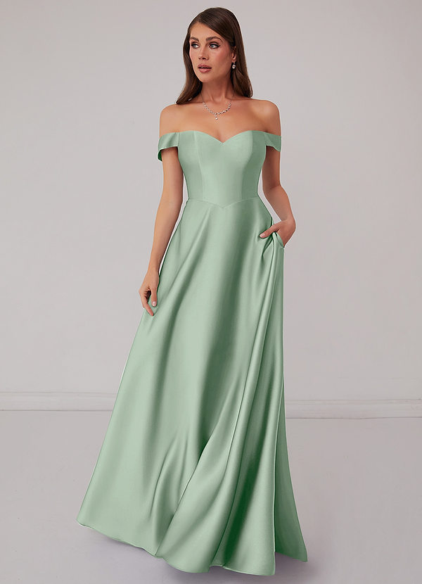 Asymmetrical Off-Shoulder Satin Gown Azalea main image 1