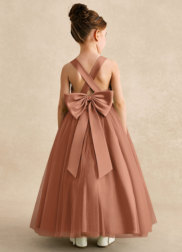 Azazie Peanut Robes de Fillette d'Honneur Robe Trapèze en Tulle Bretelle Bronze image1