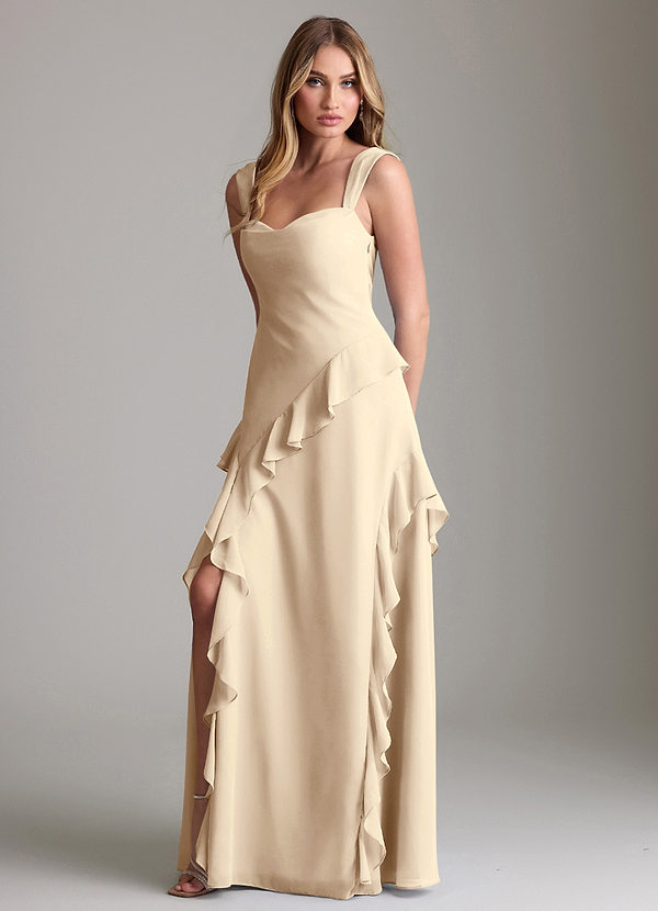 Azazie Sloane Bridesmaid Dresses Champagne A-Line Sweetheart Neckline Chiffon Dress image1