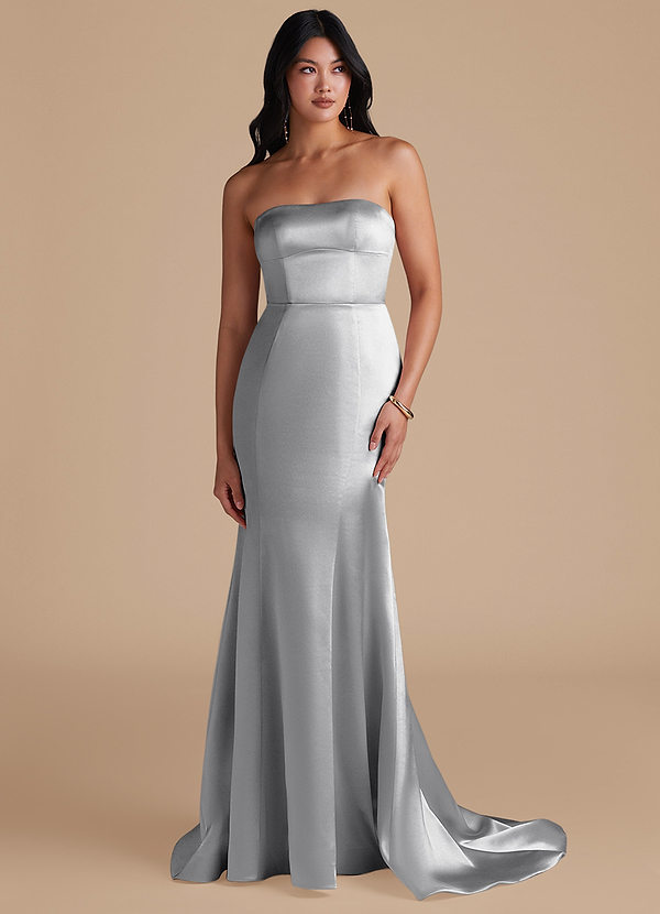 Azazie Aura Bridesmaid Dresses Silver Mermaid Metallic Satin Convertible Dress image1