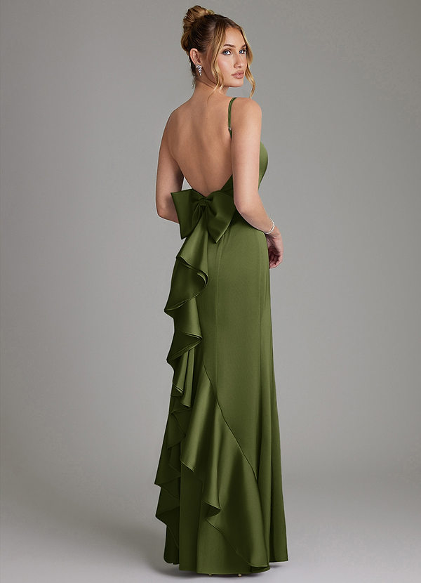 Azazie Zherra Bridesmaid Dresses Olive Mermaid Bow Stretch Satin Dress image1