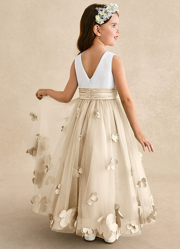 Azazie Vi Flower Girl Dresses Champagne A-Line Sleeveless Tulle Dress image1