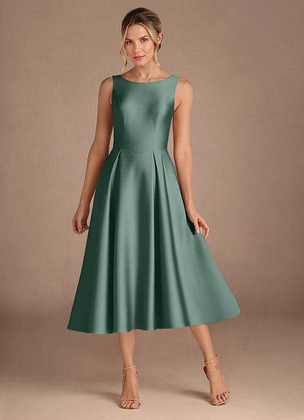Azazie Fulton Brautmutterkleider A-Linie Plissee Stretch-Satin Kleid Eukalyptus image1
