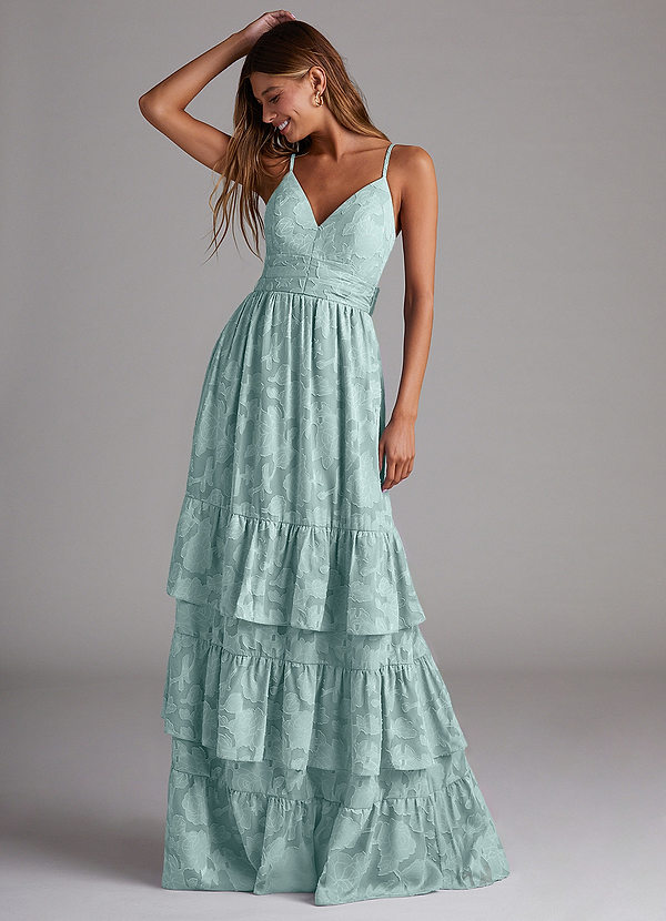 Azazie Nathalia Bridesmaid Dresses Mist A-Line Bow Floral Burnout Dress image1