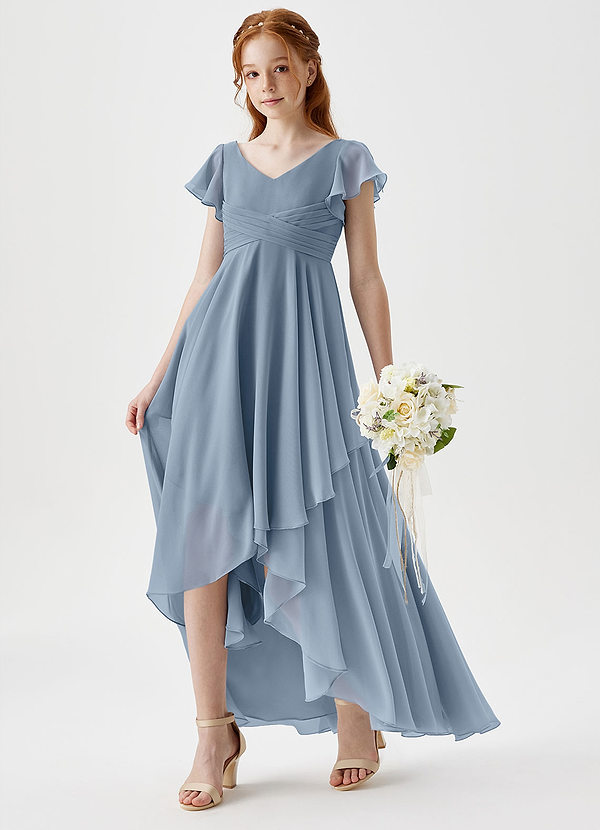 Azazie Caria Junior Dusty Blue A-Line Pleated Chiffon Dress image1
