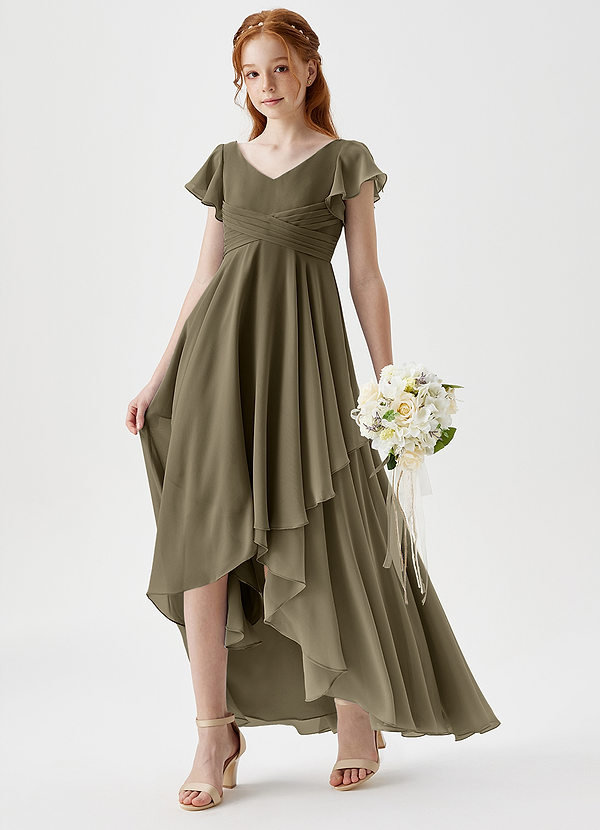 Azazie Caria Junior Willow Green A-Line Pleated Chiffon Dress image1