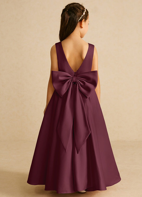 Azazie Pipsy Robes de Fillette d'Honneur Robe Trapèze en Mat Satiné Arc Cabernet image1