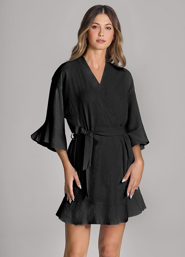 front Black Ruffled Cloud-Soft Robe