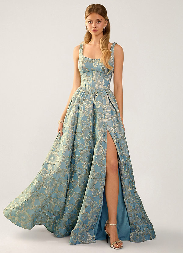 Cimaya Lago Azul Vestido de fiesta jacquard con escote cuadrado image1