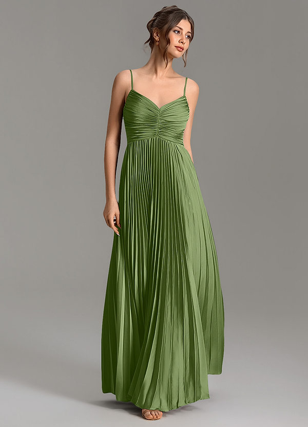 Azazie Blake Bridesmaid Dresses Juniper A-Line Pleated Stretch Satin Dress image1
