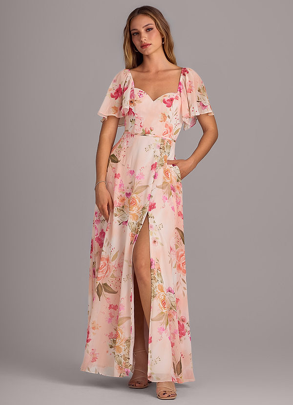 Azazie Chloe Bridesmaid Dresses Abstract Bouquet Floral A-Line Sweetheart Neckline Chiffon Dress image1