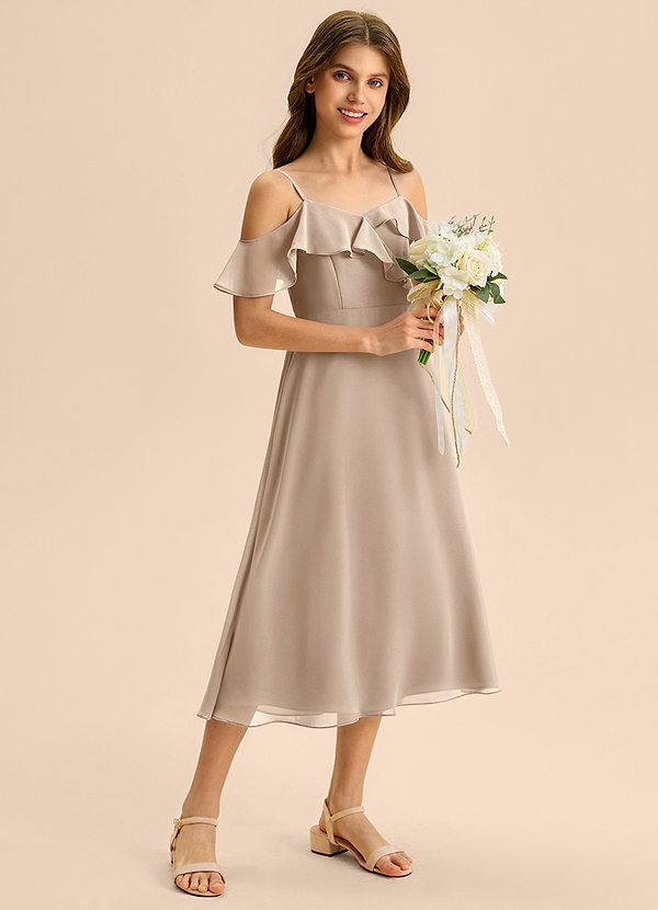 Azazie Kamilla Junior Klä av A-Line i Chiffong Av axeln image1