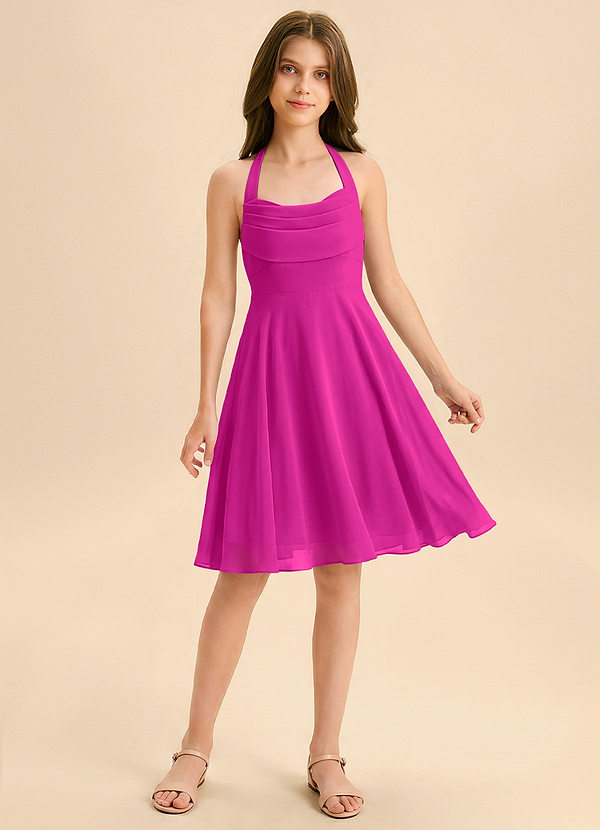 Azazie Kady Junior Robe Trapèze en Mousseline de soie Encolure en Forme de Cœur Fuchsia image1