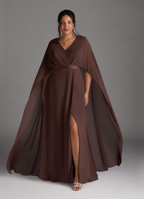 Azazie Isa Mother of the Brides Dresses Ganache A-Line V-Neck Pleated Chiffon Dress image1